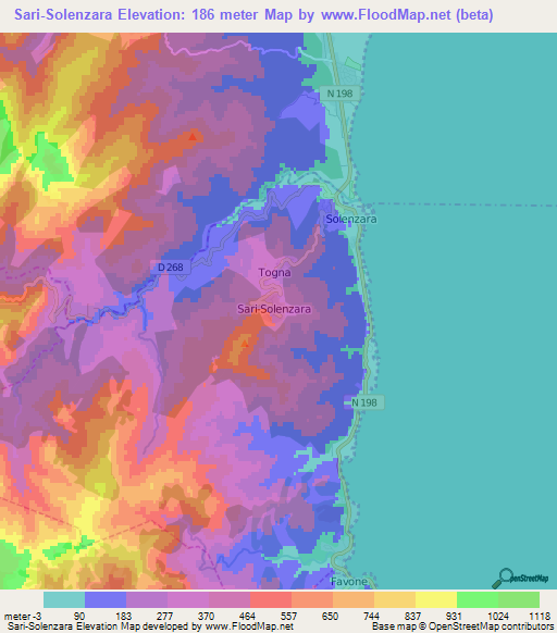 Sari-Solenzara,France Elevation Map