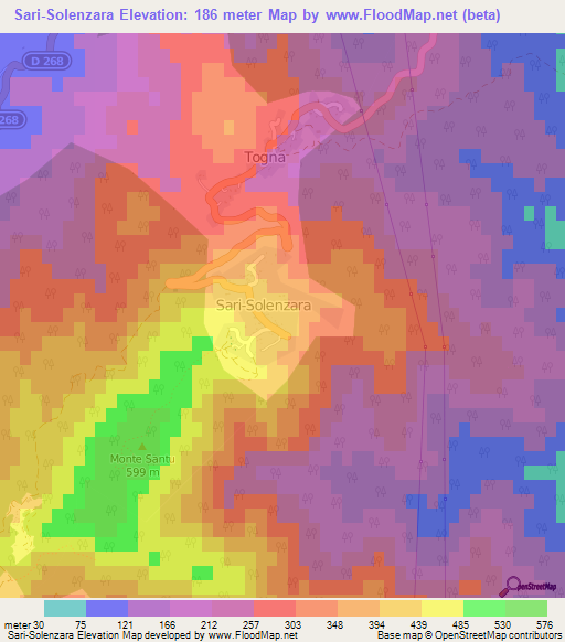 Sari-Solenzara,France Elevation Map