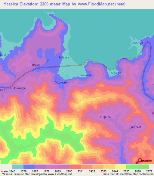 Yassica,Turkey Elevation Map