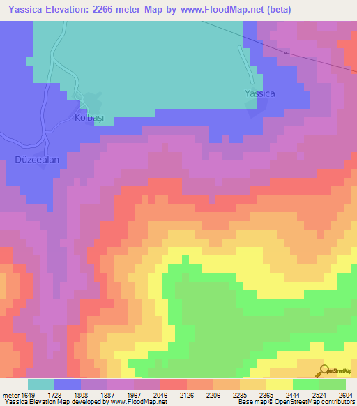 Yassica,Turkey Elevation Map