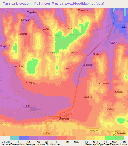 Yassica,Turkey Elevation Map