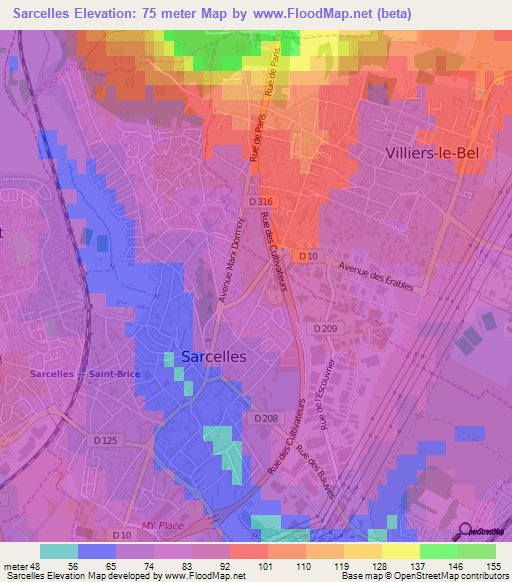 Sarcelles,France Elevation Map