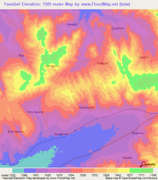 Yassibel,Turkey Elevation Map