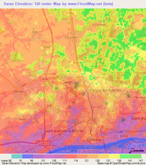 Saran,France Elevation Map