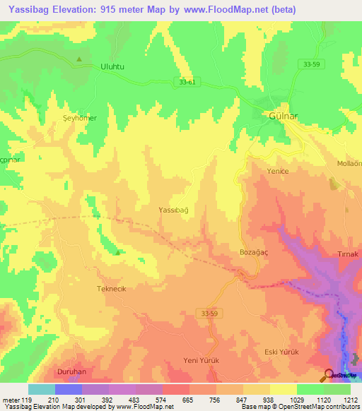 Yassibag,Turkey Elevation Map