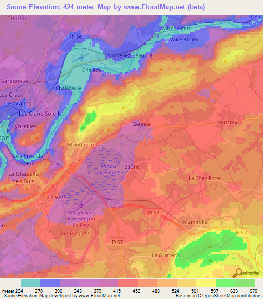 Saone,France Elevation Map