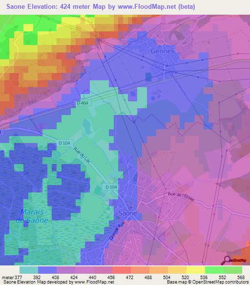 Saone,France Elevation Map