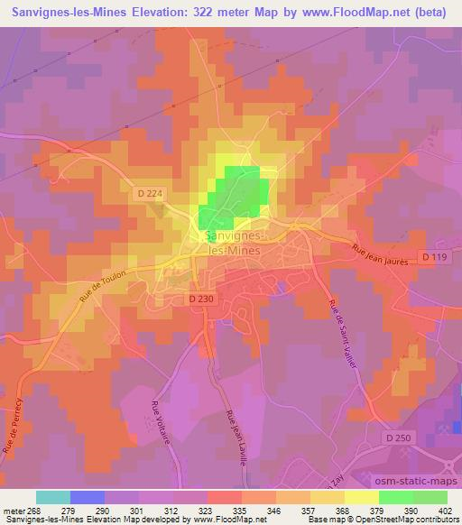 Sanvignes-les-Mines,France Elevation Map