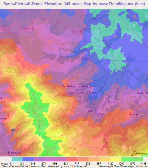 Santo-Pietro-di-Tenda,France Elevation Map