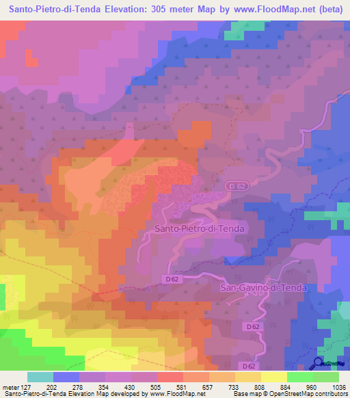 Santo-Pietro-di-Tenda,France Elevation Map