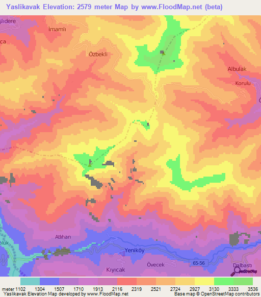 Yaslikavak,Turkey Elevation Map