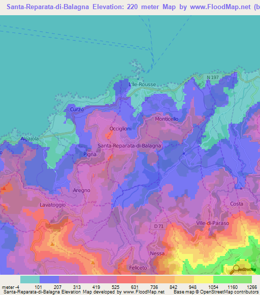 Santa-Reparata-di-Balagna,France Elevation Map