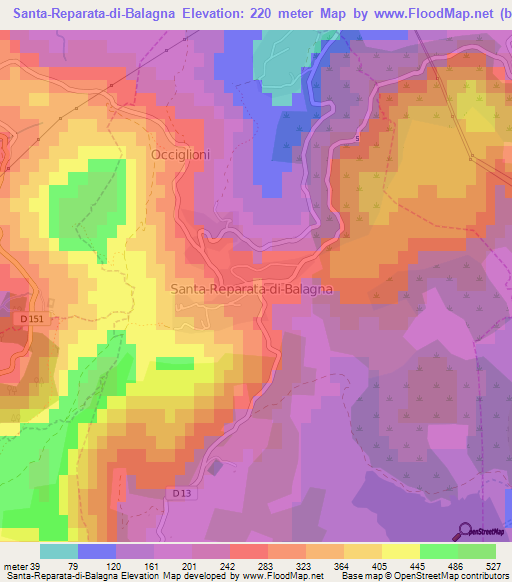 Santa-Reparata-di-Balagna,France Elevation Map