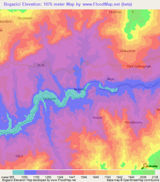 Bogazici,Turkey Elevation Map