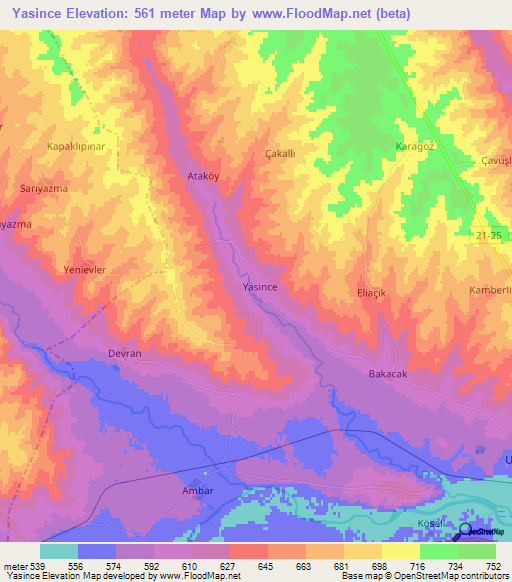 Yasince,Turkey Elevation Map