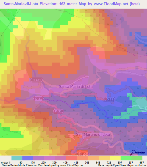 Santa-Maria-di-Lota,France Elevation Map