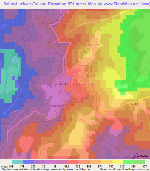 Sainte-Lucie-de-Tallano,France Elevation Map