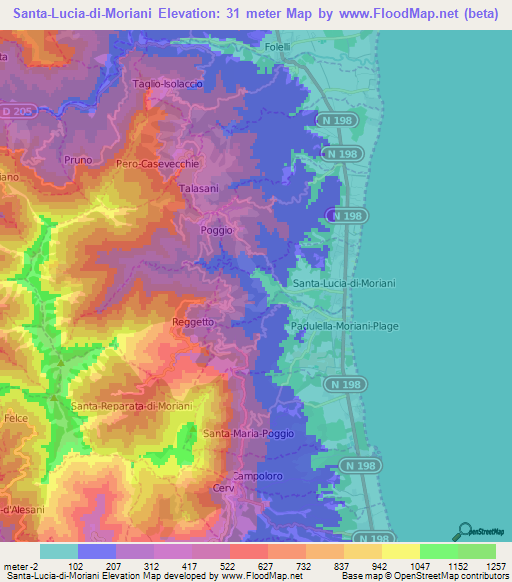 Santa-Lucia-di-Moriani,France Elevation Map