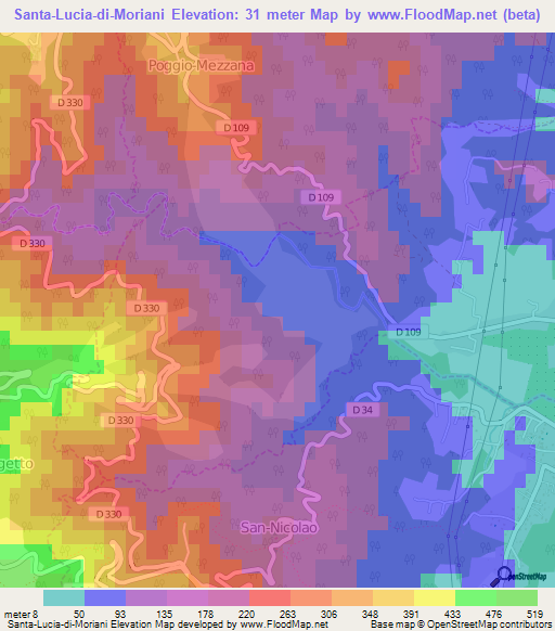 Santa-Lucia-di-Moriani,France Elevation Map