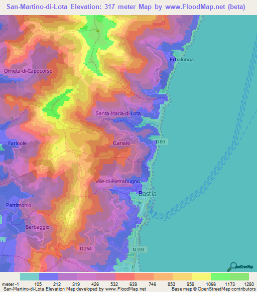 San-Martino-di-Lota,France Elevation Map