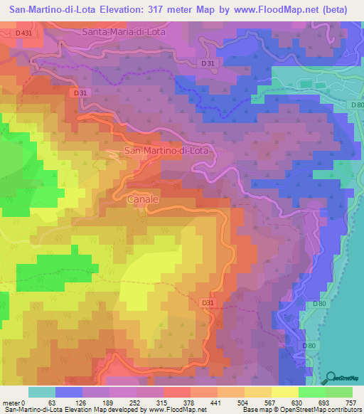 San-Martino-di-Lota,France Elevation Map