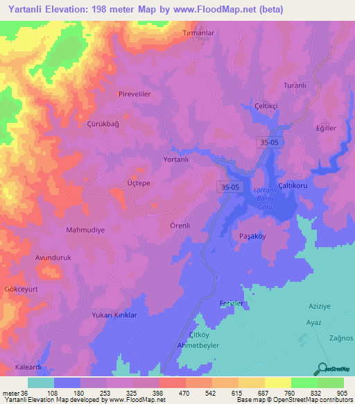 Yartanli,Turkey Elevation Map