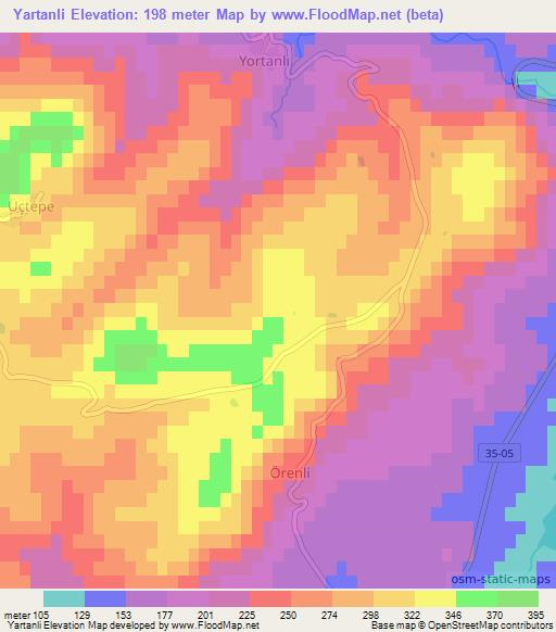 Yartanli,Turkey Elevation Map