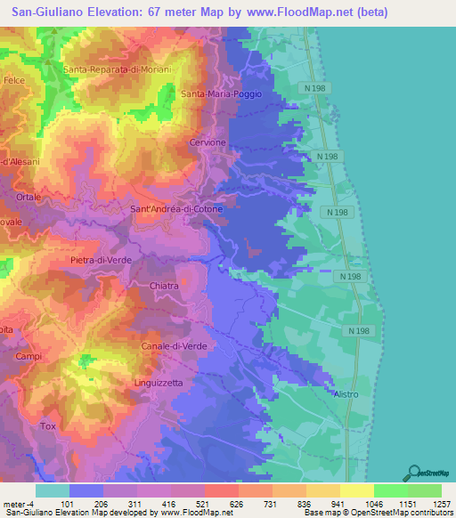San-Giuliano,France Elevation Map