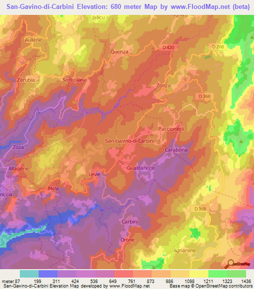 San-Gavino-di-Carbini,France Elevation Map