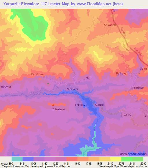 Yarpuzlu,Turkey Elevation Map