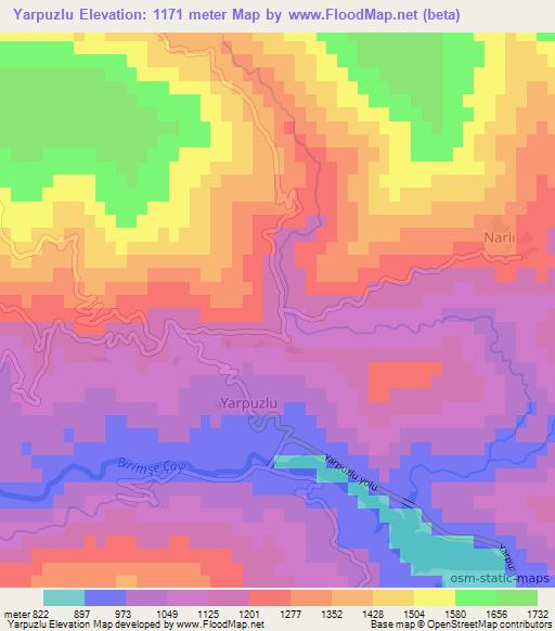 Yarpuzlu,Turkey Elevation Map