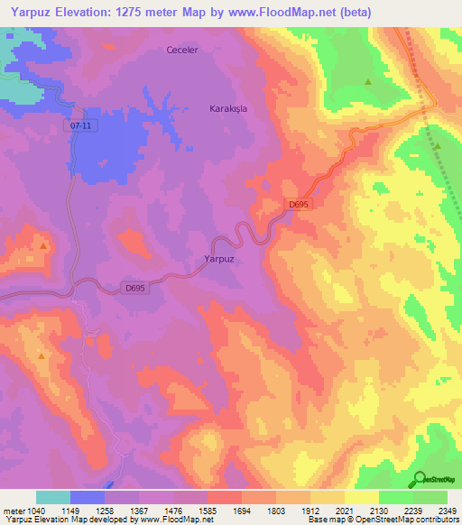 Yarpuz,Turkey Elevation Map