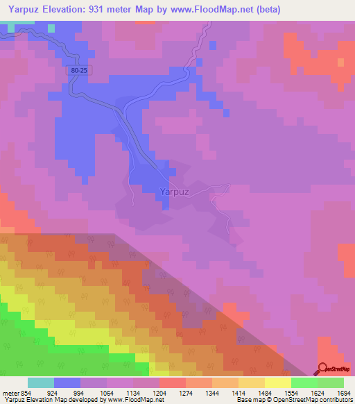 Yarpuz,Turkey Elevation Map