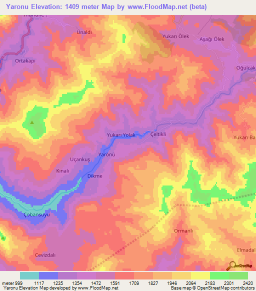 Yaronu,Turkey Elevation Map