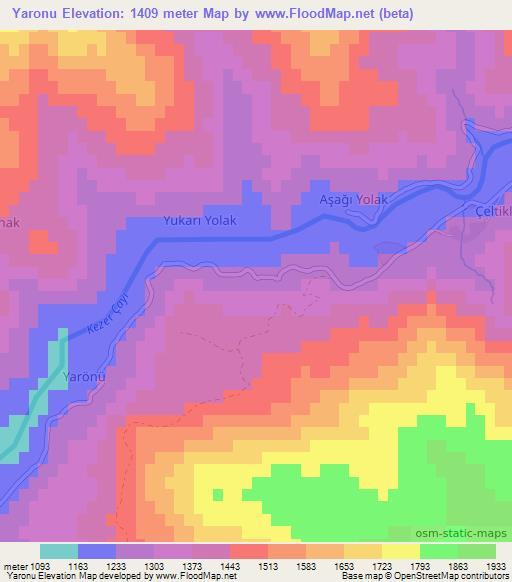 Yaronu,Turkey Elevation Map