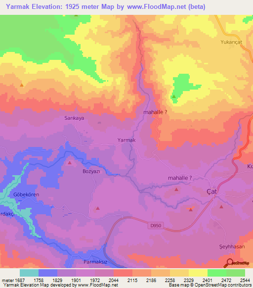 Yarmak,Turkey Elevation Map