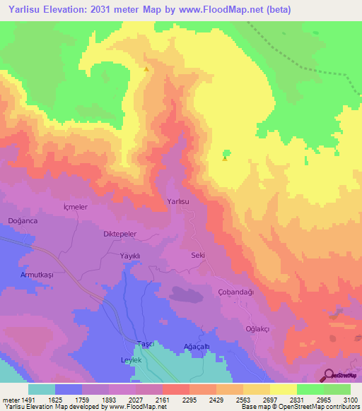 Yarlisu,Turkey Elevation Map