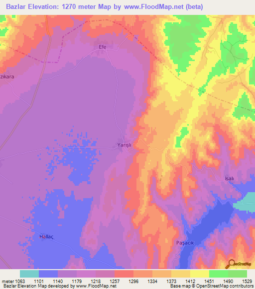 Bazlar,Turkey Elevation Map