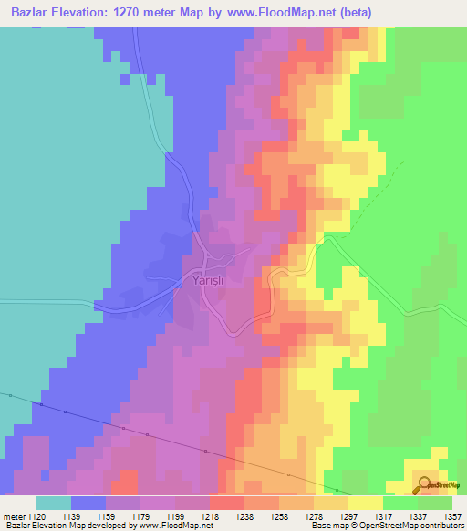 Bazlar,Turkey Elevation Map