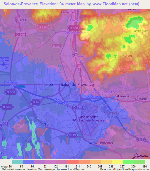 Salon-de-Provence,France Elevation Map