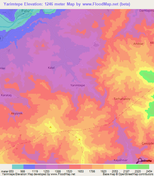 Yarimtepe,Turkey Elevation Map