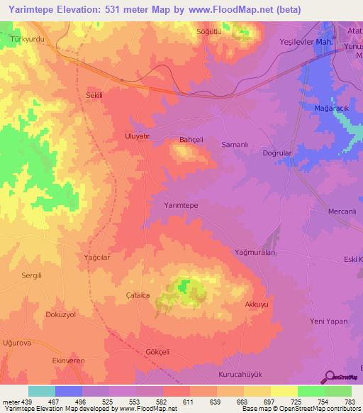 Yarimtepe,Turkey Elevation Map