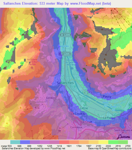 Sallanches,France Elevation Map