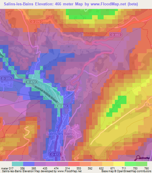 Salins-les-Bains,France Elevation Map