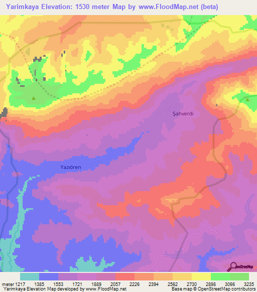 Yarimkaya,Turkey Elevation Map