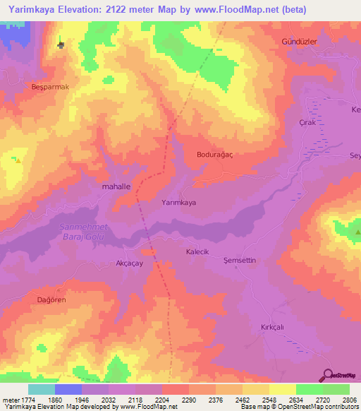 Yarimkaya,Turkey Elevation Map