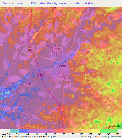 Salbris,France Elevation Map