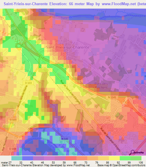 Saint-Yrieix-sur-Charente,France Elevation Map