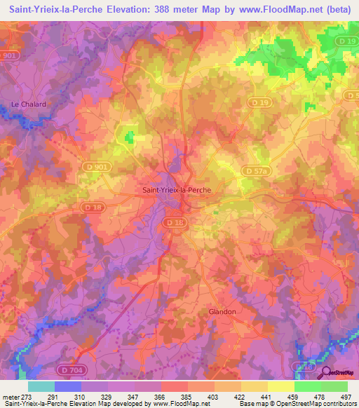 Saint-Yrieix-la-Perche,France Elevation Map