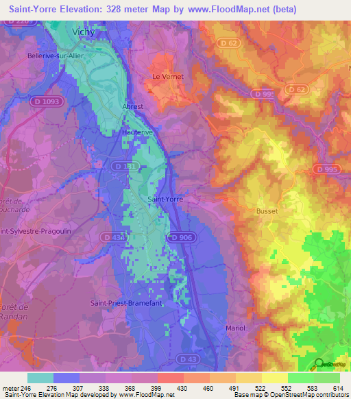 Saint-Yorre,France Elevation Map